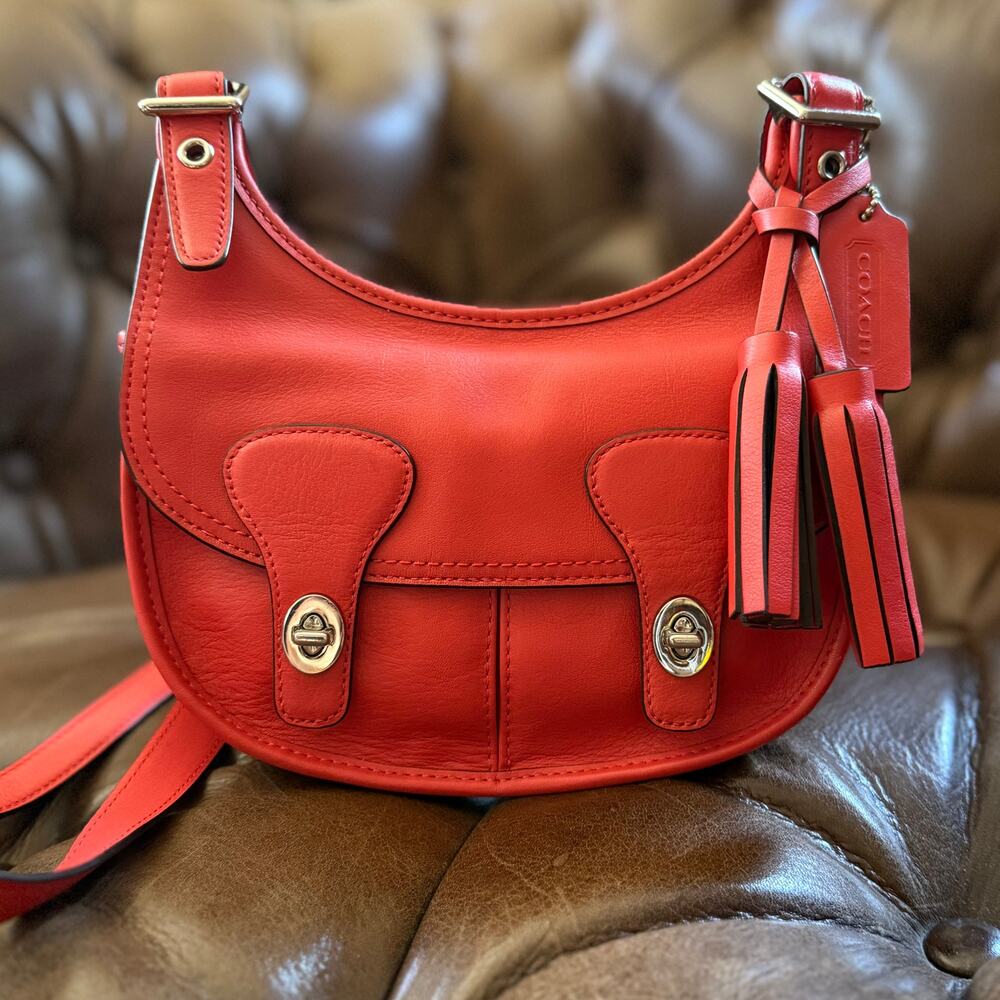 Coach Legacy Amanda 19925 Coral Red Leather Flap Crossbody Tassel Bag